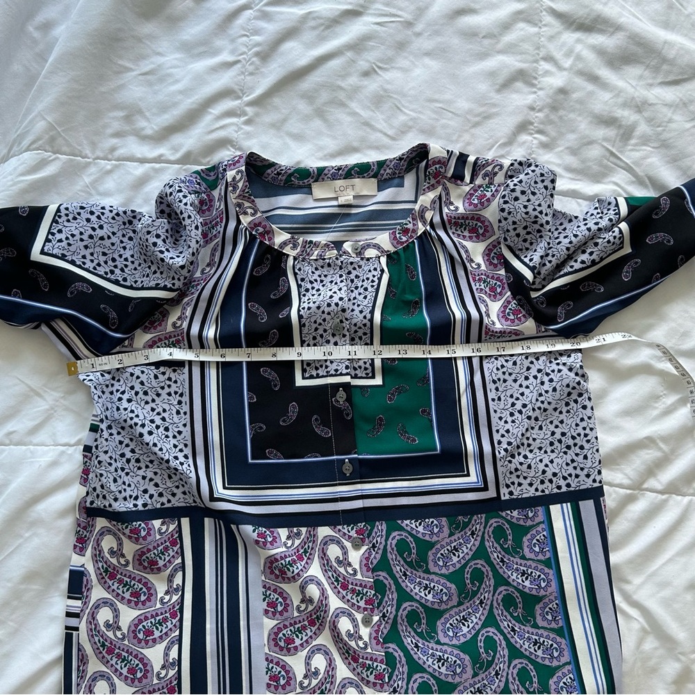 Loft Womens Satin Paisley Color Block Button Up Blouse - Picture 4 of 6